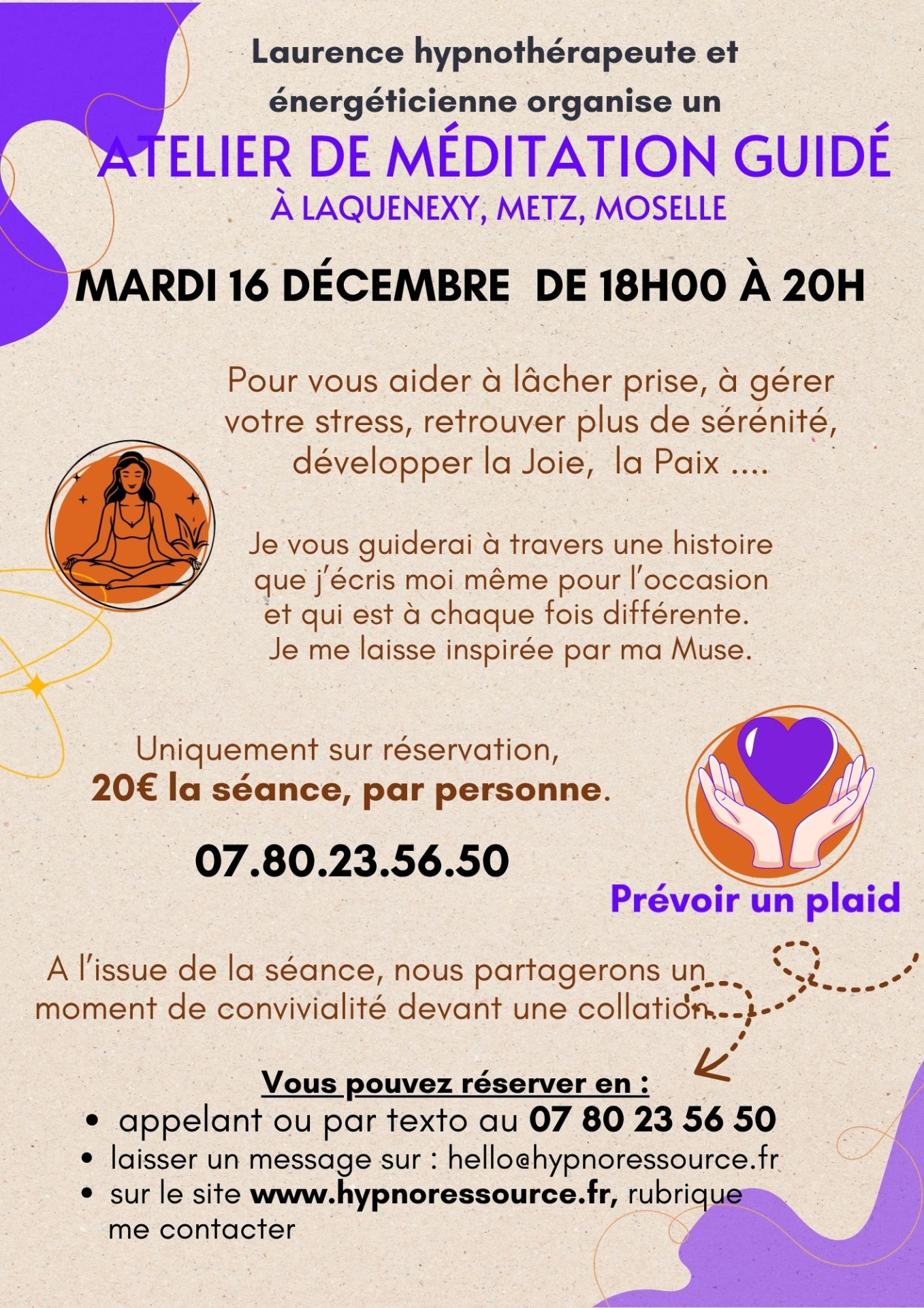 Atelier méditation guidée avec l'hypnose à Metz - Laurence